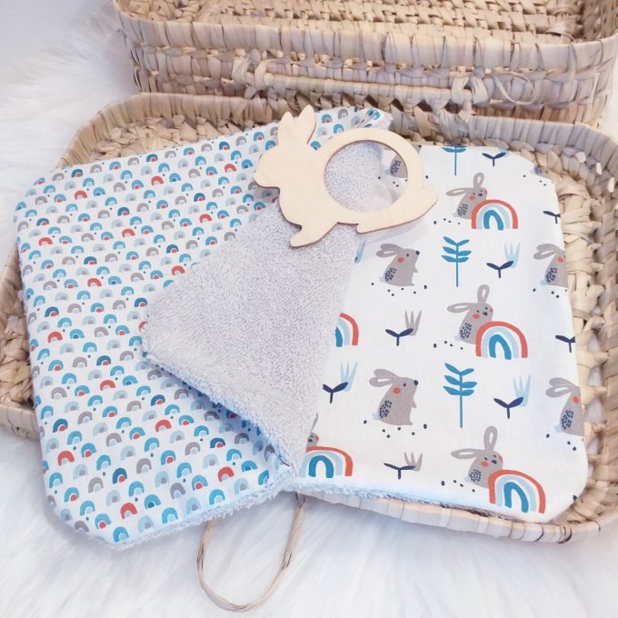 Lapins rêveurs - Duo serviettes avec rond de serviette lapin à décorer offert